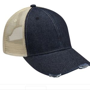 Adams Headwear Denim & Tan Distressed Trucker Hat O/S Nwot